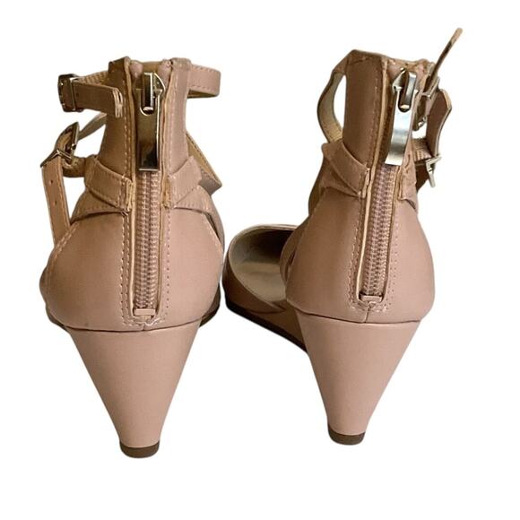 Franco Sarto Pump Shoes Women’s 9.5 M Blush Wedge Double Ankle Straps Back Zip - Picture 4 of 9